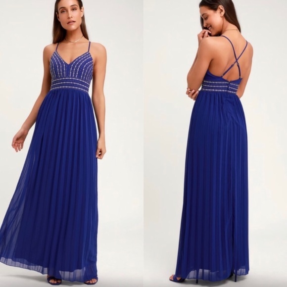 Lulu’s Glamorous Gala Royal Blue Embroidered Gown - Picture 1 of 8